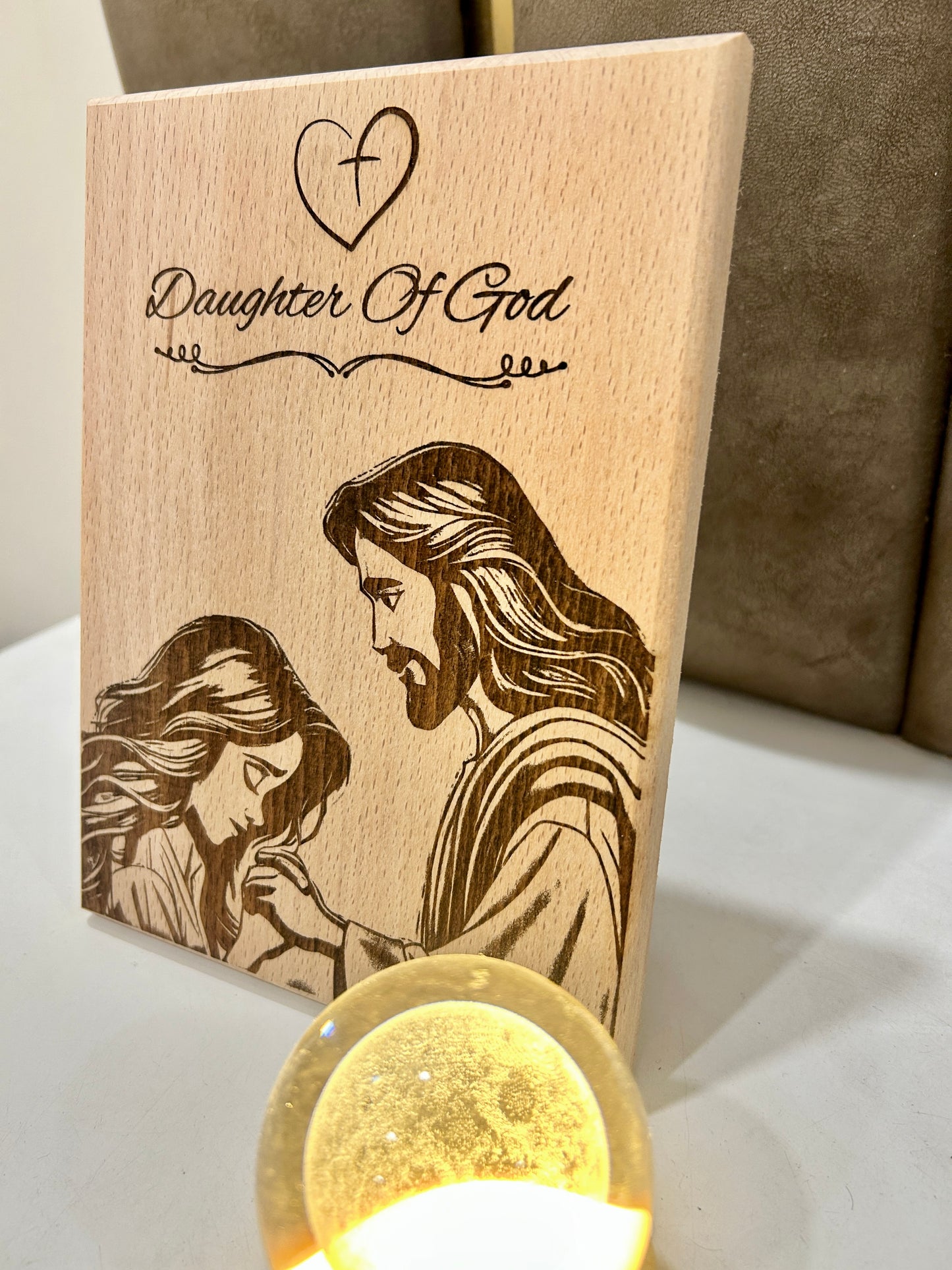 Faith Etched Forever – Daughter of God Wooden Engraving