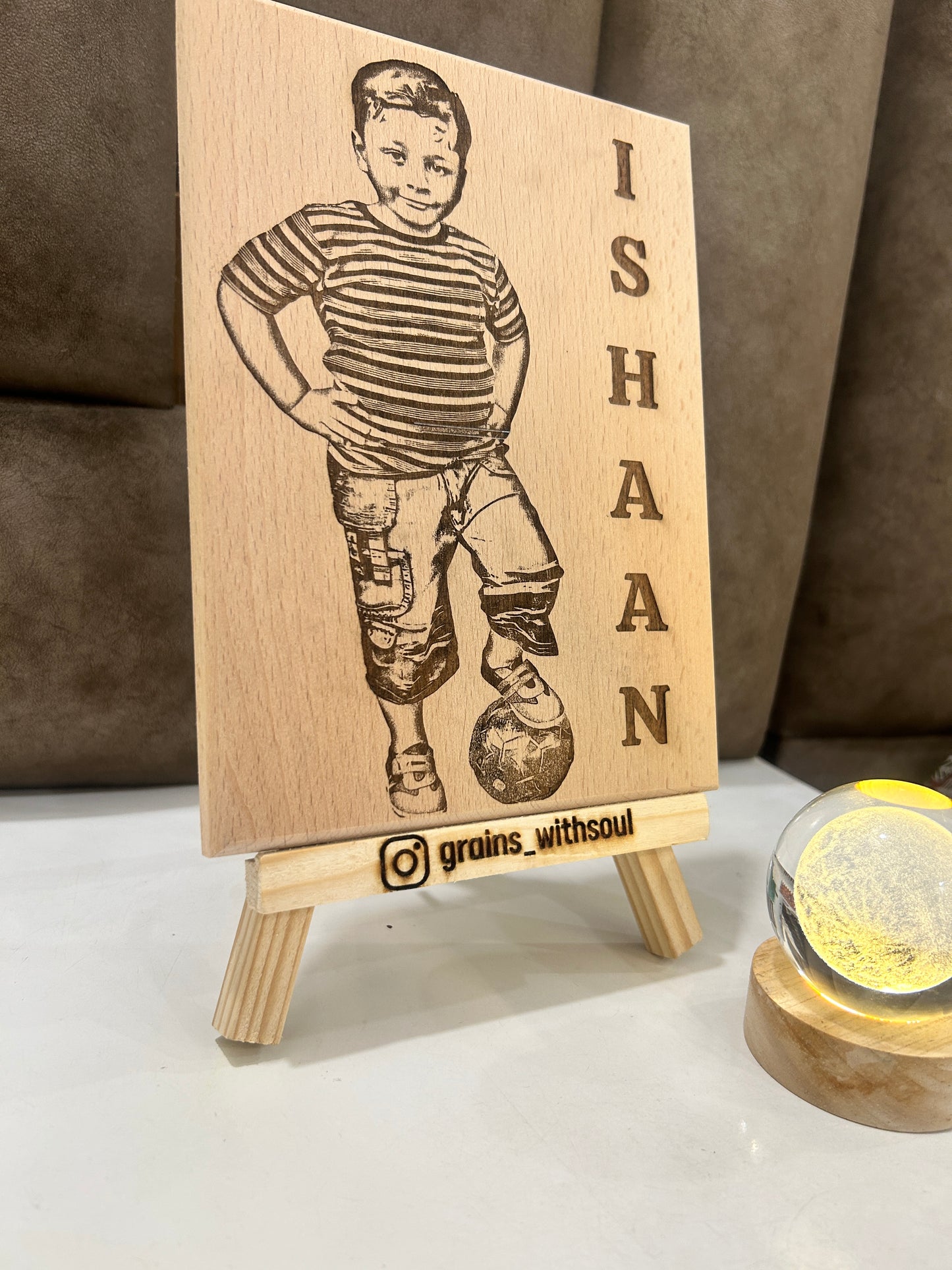 A Soulful Handcrafted Wooden Nameplate – Artfully Engraved by Grains with Soul