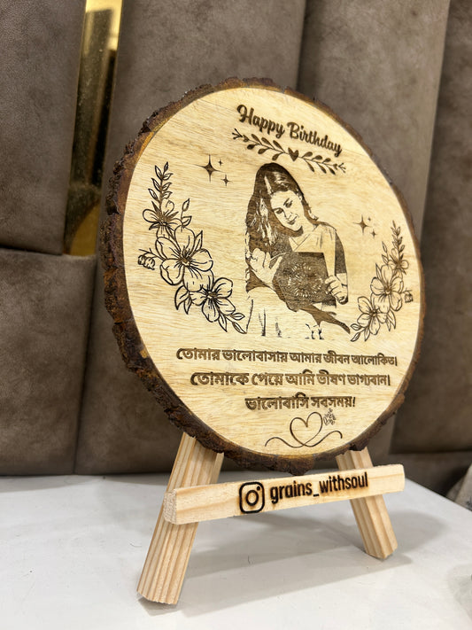 A Birthday Gift Etched in Love – Personalised Round Wooden Engraving