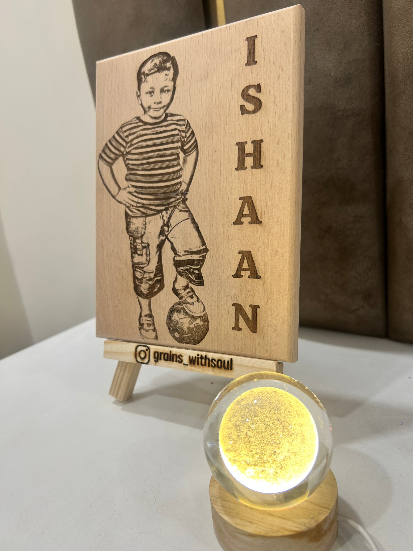 A Soulful Handcrafted Wooden Nameplate – Artfully Engraved by Grains with Soul